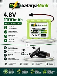 4.8V 1100mAh Oyuncak Araba Pili Siyah Soket + USB 4.8V Şarj Cihazı 250mAh Seti - BataryaBank