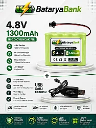 4.8V 1300mAh Oyuncak Araba Pili Siyah Soket + USB Şarj Cihazı | RC Araç Batarya Seti - BataryaBank