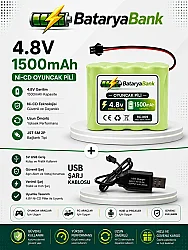 4.8V 1500mAh Oyuncak Araba Pili Bataryası + USB Şarj Cihazı Siyah Soketli Ni-MH Şarjlı Batarya Seti - BataryaBank