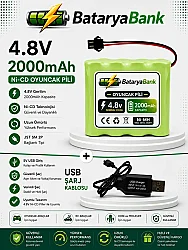 4.8V 2000mAh Oyuncak Araba Pili Siyah Soket | USB Şarj Cihazlı Yedek Batarya - BataryaBank