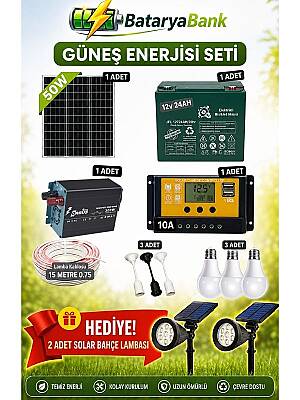 50W Monokristal Güneş Paneli Seti | 24Ah Jel Akü + 300W İnvertör - 1