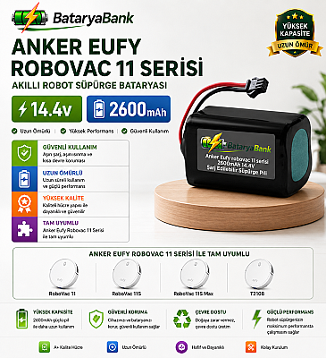 Anker Eufy RoboVac 11 Serisi Uyumlu Robot Süpürge Bataryası 14.4V 2600mAh Li-ion Şarj Edilebilir Pil (11 / 11S / 11S Max / T2108) - 1