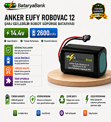 Anker Eufy RoboVac 12 Uyumlu Robot Süpürge Bataryası 14.4V 2600mAh Li-ion Şarj Edilebilir Pil - 1