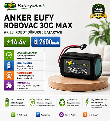Anker Eufy RoboVac 30C Max Uyumlu Robot Süpürge Bataryası 14.4V 2600mAh Li-ion Şarj Edilebilir Pil - 1