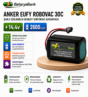 Anker Eufy RoboVac 30C (T2118) Uyumlu Robot Süpürge Bataryası 14.4V 2600mAh Li-ion Şarj Edilebilir Pil - 1