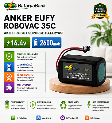 Anker Eufy RoboVac 35C Uyumlu Robot Süpürge Bataryası 14.4V 2600mAh Li-ion Şarj Edilebilir Pil - 1