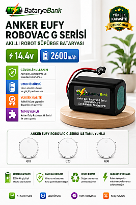 Anker Eufy RoboVac G Serisi (G10 / G20 / G30) Uyumlu Robot Süpürge Bataryası 14.4V 2600mAh Li-ion Şarj Edilebilir Pil - 1
