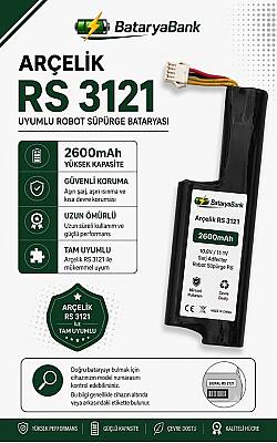 Arçelik RS 3121 Uyumlu Robot Süpürge Bataryası 10.8V / 11.1V 2600mAh Şarj Edilebilir Li-ion Pil - 1