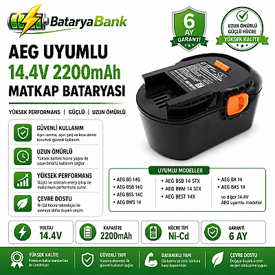 BataryaBank AEG 14.4V 2200mAh Ni-Cd Muadil Matkap Bataryası - 1