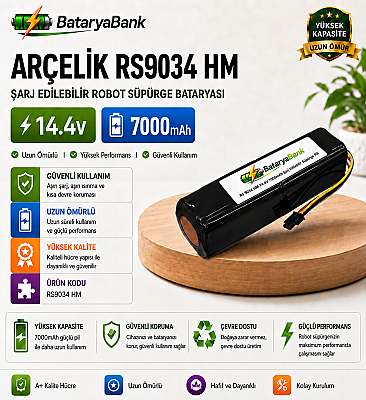 BataryaBank Arçelik RS9034 HM 14.4V 7000mAh Şarj Edilebilir Robot Süpürge Bataryası - 1