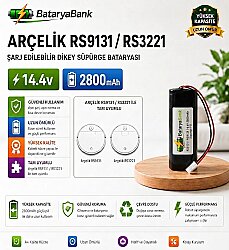 BataryaBank Arçelik RS9131 / RS3221 Uyumlu 14.4V 2800mAh Şarj Edilebilir Dikey Süpürge Bataryası - BataryaBank