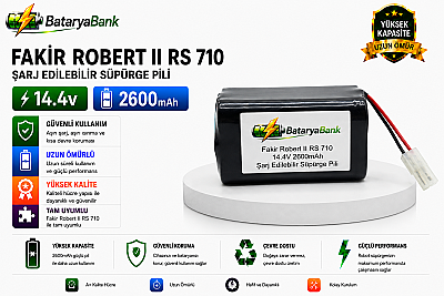 BataryaBank Fakir Robert II RS 710 Uyumlu Şarj Edilebilir Süpürge Pili 14.4V 2600mAh Li-ion Batarya - 1