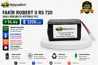 BataryaBank Fakir Robert II RS 720 Uyumlu Şarj Edilebilir Süpürge Pili 14.4V 3200mAh Li-ion Batarya - 1
