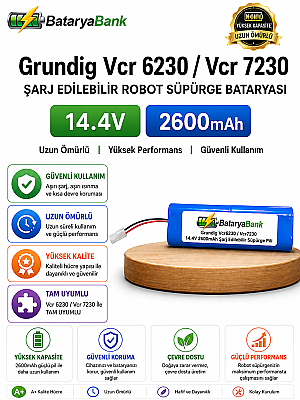 BataryaBank Grundig VCR 6230 / VCR 7230 Uyumlu Robot Süpürge Bataryası 14.4V 2600mAh Li-ion Pil - 1
