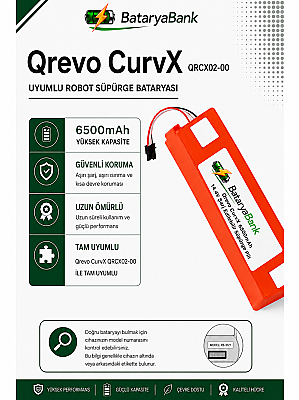BataryaBank Roborock Qrevo CurvX (QRCX02-00) Uyumlu Robot Süpürge Bataryası 14.4V 6500mAh Li-ion Yüksek Kapasiteli Pil - 1