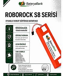 BataryaBank Roborock S8 Serisi Uyumlu Robot Süpürge Bataryası 14.4V 6500mAh Li-ion (S8 / S8+ / S8 Plus / S8 Pro / S8 Pro Ultra / S8 Max Ultra / S8 MaxV Ultra) - BataryaBank