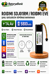 BataryaBank Roidmi SDJ01RM / Roidmi Eve Uyumlu 14.4V 5800mAh Li-ion Robot Süpürge Bataryası - BataryaBank