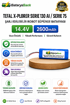 BataryaBank Tefal X-Plorer Serie 130 AI / X-Plorer Serie 75 Uyumlu Robot Süpürge Bataryası 14.4V 2600mAh Li-ion - 1