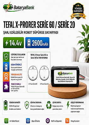 BataryaBank Tefal X-Plorer Serie 60 / Serie 20 Uyumlu Robot Süpürge Bataryası 14.4V 2600mAh Li-ion - 1