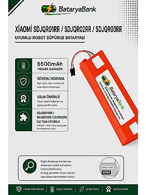 BataryaBank Xiaomi SDJQR01RR / SDJQR02RR / SDJQR03RR Uyumlu Robot Süpürge Bataryası 14.4V-14.8V 6500mAh Li-ion Yüksek Kapasiteli Pil - 1