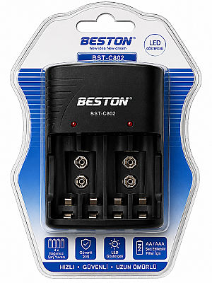 Beston BST-C802 9V / AA / AAA Pil Şarj Aleti | Ni-MH ve Ni-CD Uyumlu - 1