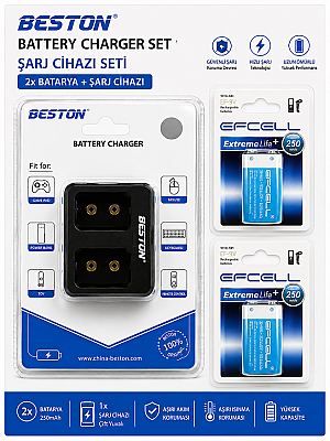 Beston M-7005 2'li USB 9V Pil Şarj Aleti + EFCELL 9V 250mAh 2'li Şarjlı Pil Seti - 1