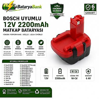 Bosch GSR 12 VE-2, 22612, 23612, 2 607 335 684, 2609200306 Batarya 12volt 2.2 Amper - 1
