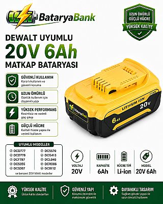 Dewalt Uyumlu 20V 6Ah Li-ion Şarjlı Matkap Bataryası - 1