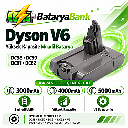 Dyson V6 Uyumlu 21.6V Li-ion Muadil Batarya 3000mAh 4000mAh 5000mAh Seçenekli - BataryaBank