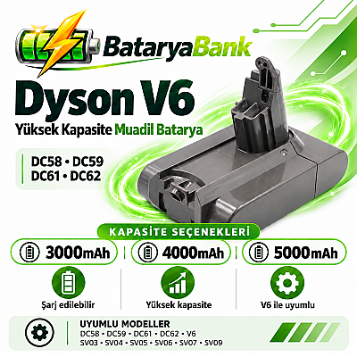 Dyson V6 Uyumlu 21.6V Li-ion Muadil Batarya 3000mAh 4000mAh 5000mAh Seçenekli - 1