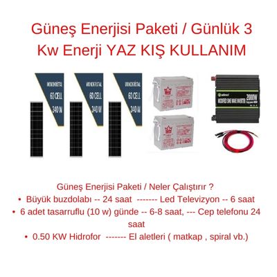 Güneş Enerjisi Paketi / Günlük 3 Kw Enerji YAZ KIŞ KULLANIM - BataryaBank