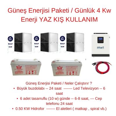 Güneş Enerjisi Paketi / Günlük 4 Kw Enerji YAZ KIŞ KULLANIM - BataryaBank