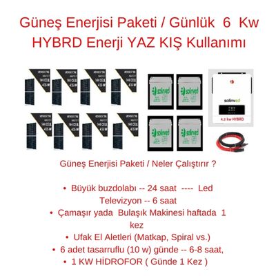 Güneş Enerjisi Paketi / Günlük 6 Kw HYBRD Enerji YAZ KIŞ Kullanımı - BataryaBank
