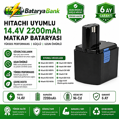 Hitachi 14.4V 2200mAh Muadil Matkap Bataryası - 1