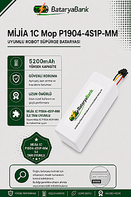 Mi Mijia 1C Robot Vacuum Mop P1904-4S1P-MM Uyumlu Batarya 14.4V 5200mAh Li-ion Yüksek Kapasiteli Pil - 1