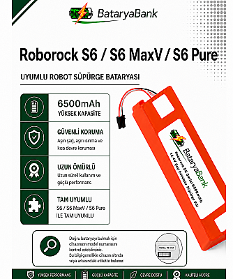 Roborock S6 / S6 MaxV / S6 Pure Uyumlu Robot Süpürge Bataryası 14.4V 6500mAh Şarj Edilebilir Yedek Pil - 1