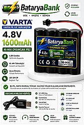Varta 4.8V 1600mAh Oyuncak Araba Pili Bataryası Siyah Soket + USB Şarj Cihazı - BataryaBank
