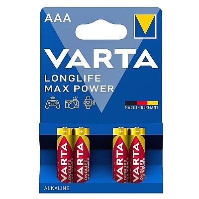 Varta Longlife Max Power AAA 4'lü Alkaline Pil 1.5V LR03 İnce Kalem Pil | Yüksek Performans - 1